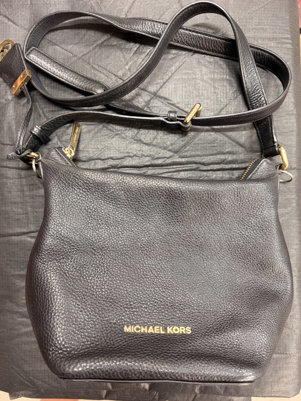 MICHAEL Michael Kors Black Pebbled Leather Crossbody with Gold Hardware